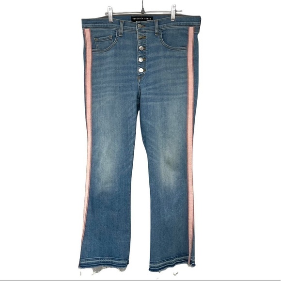 Veronica Beard Carolyn High Rise Button Fly Tuxedo Stripe Baby Boot Jeans 31 - Picture 2 of 15